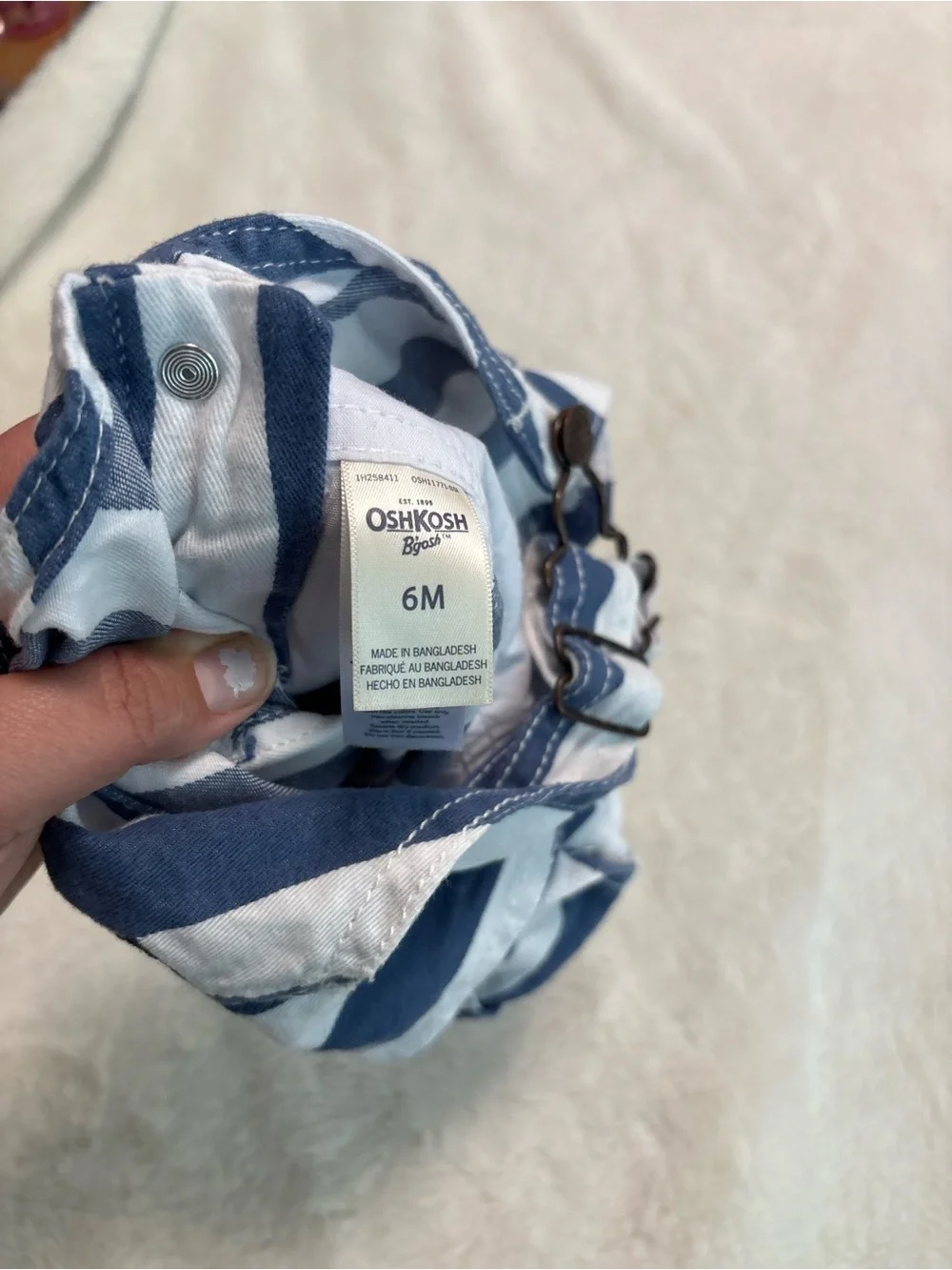 OshKosh Striped overalls shorts blue white 6 month baby girl boy